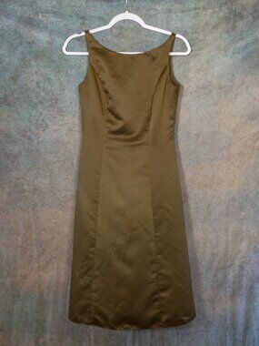 David's Bridal Satin Olive Midi Formal Dress - Size 2
